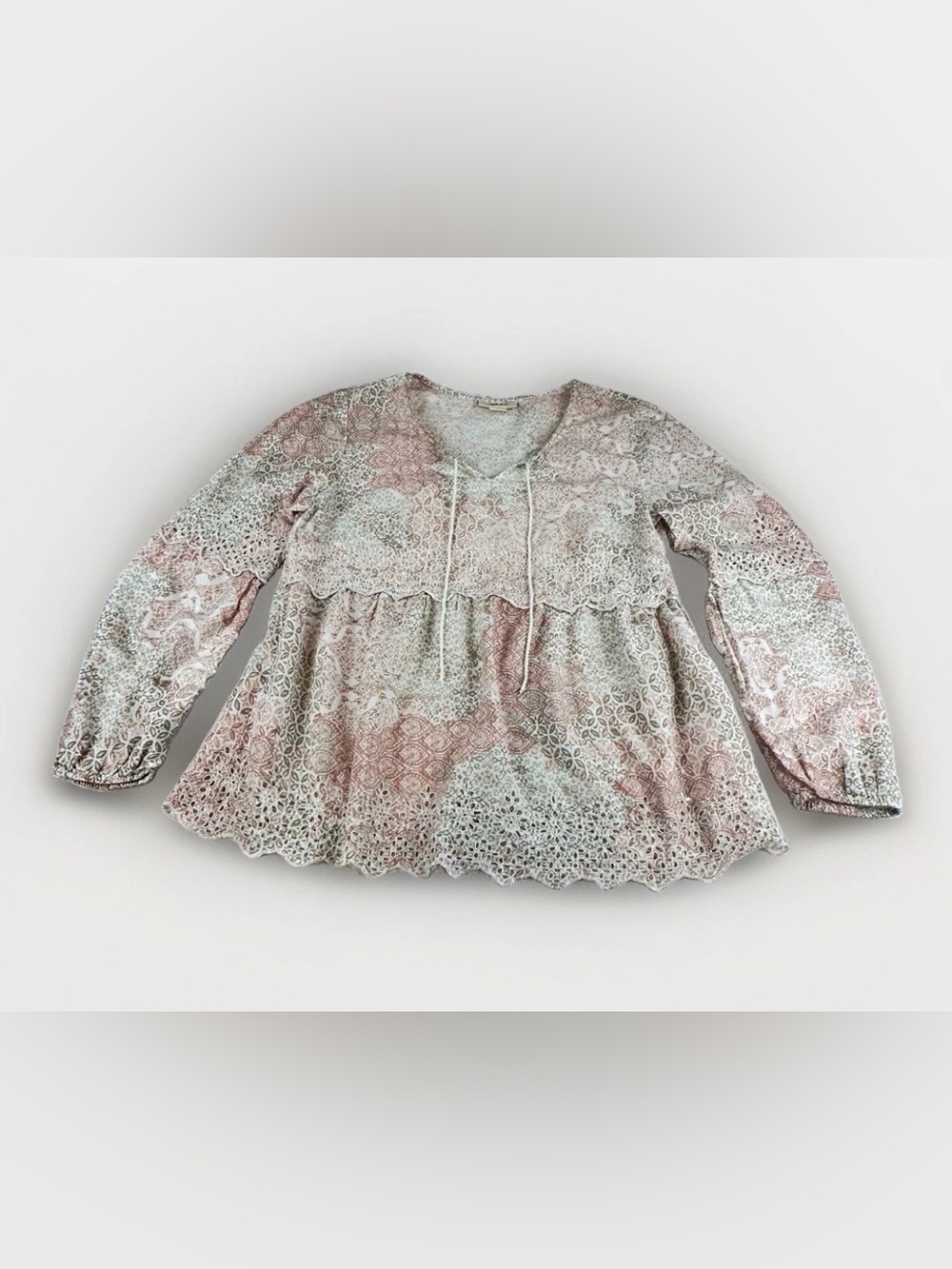 Style & Co Cotton Floral Lace Tunic Blouse Boho Cottagecore Romantic Peasant M